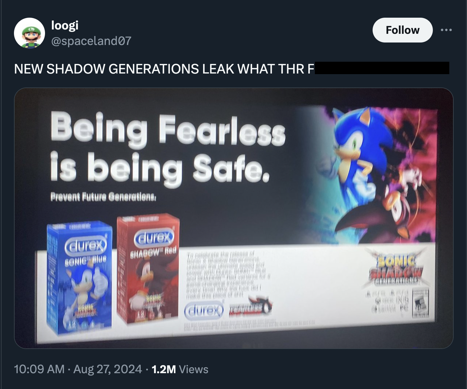 online advertising - loogi New Shadow Generations Leak What Thr F Being Fearless is being Safe. Prevent Future Generations. Clurex Sonic Bu Clurex Shadow Red 1.2M Views Sonic